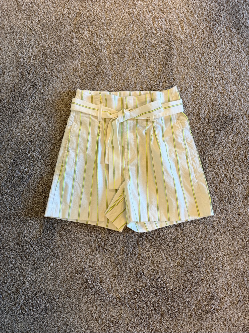 Banana Republic Cream Shorts with Lime Stripe Tie-Waist